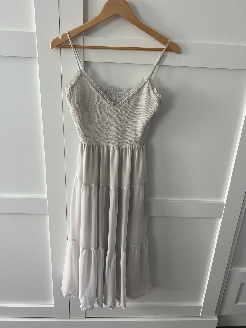Wilfred Cream Smocked Bodice Tiered Maxi Dress